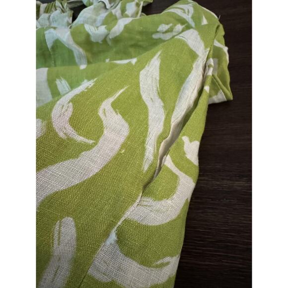 Linen Jumpsuit Womens OS One size Green Abstract Wide Leg Sleeveless Tie Relaxed - Picture 6 of 13